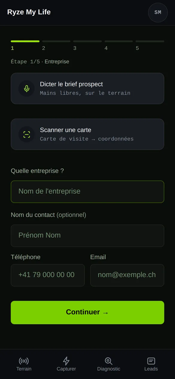 Écran de capture d’un prospect