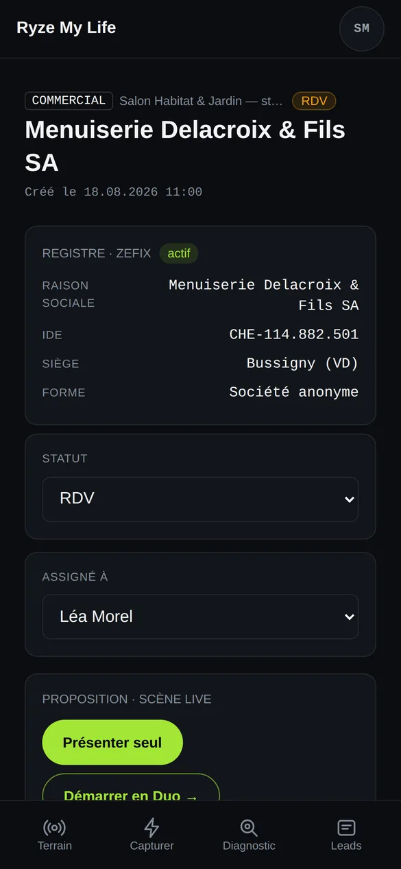 Fiche lead avec proposition scène live